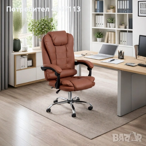 Ергономичен офис стол с лумбална опора от еко кожа – комфорт за дълги часове без болки, снимка 2 - Столове - 53044332