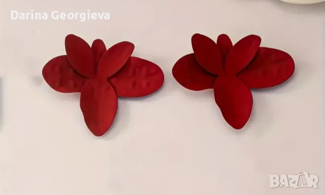 Червени метални обеци, снимка 3 - Обеци - 48345253