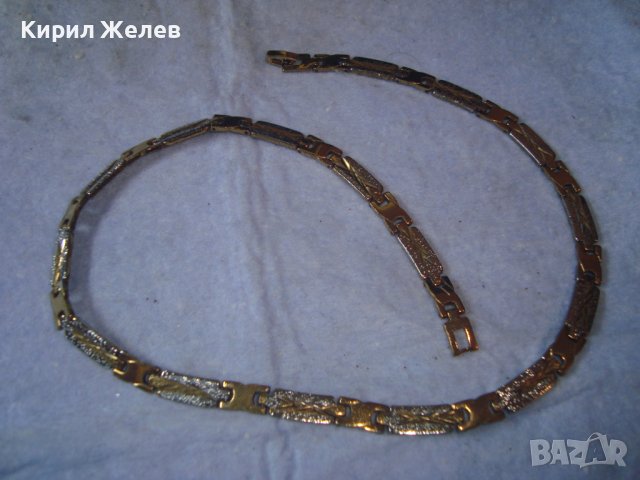 КРАСИВ МОДЕН СТОМАНЕН АРТ ЛАНЕЦ с ЖЪЛТА и БЯЛА ПОЗЛАТА 28013, снимка 8 - Колиета, медальони, синджири - 37065256