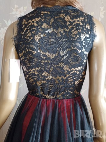 Нова италианска рокля в черно и червено, тюл и дантела М, снимка 10 - Рокли - 43601366
