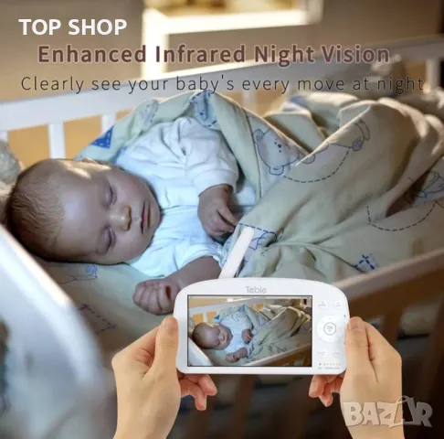 Бебефон Teble с камера и нощно виждане, 5,5” HD видео, 5000mAh, 2-посочно аудио, VOX, 300M обхват., снимка 8 - Бебефони - 48968384