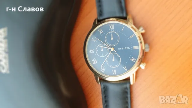 Мъжки ръчен испански Basista! Златиста каса 40мм*Нова батерия! Кожена каишка*, снимка 6 - Мъжки - 49367728