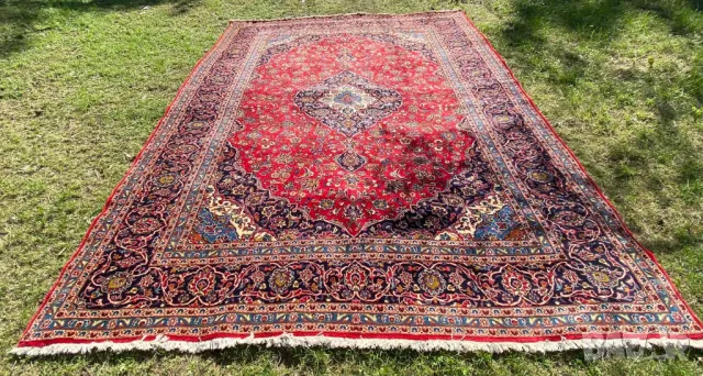 Огромен персийски килим Кашан 4х3м , снимка 2 - Килими - 50251429