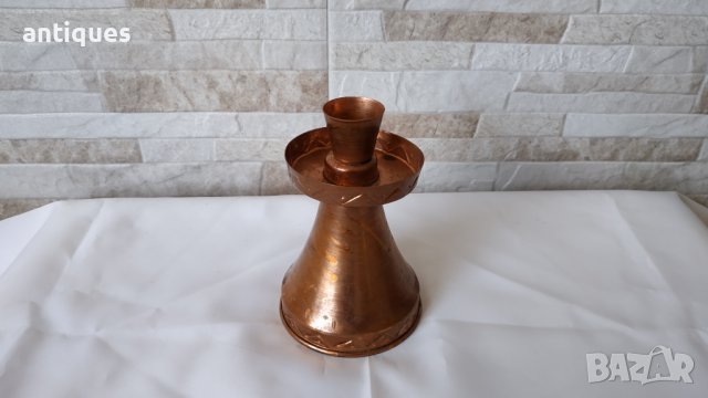 Стар меден свещник - 15 см - Made in Germany, снимка 1 - Антикварни и старинни предмети - 36594054