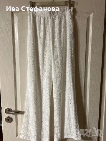 Нов бял висока талия спортно елегантен еластичен панталон , снимка 5 - Панталони - 40368001