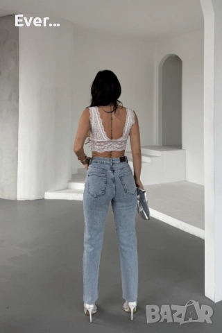 Дамски дънки в син цвят с камъни отпред , снимка 4 - Дънки - 52874163