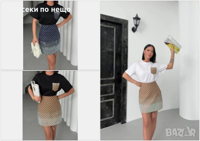 Gucci Дамски Комплект С Две Части Блуса С Къс Ръкав И Пола Гучи - 3 Налични Цвята Код A623