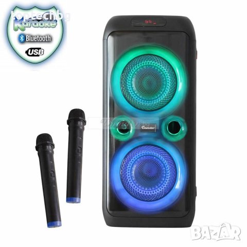 Караоке Тонколона 2 x 8" инча Thunder THS-B822, два безжични Микрофона, Цветомузика, Bluetooth, TWS,, снимка 1