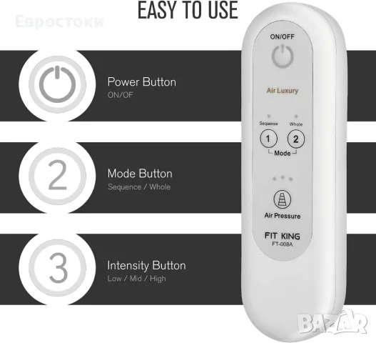 FIT KING Масажор за крака с въздушна компресия за прасци и стъпала, за релаксиращ масаж на фотьойл , снимка 8 - Масажори - 49145224