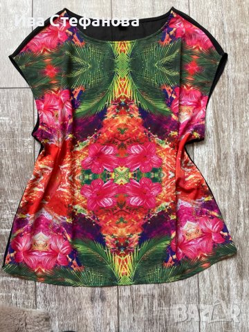 Страхотен цветен топ тропически принт корал екзотик принт Oliver , снимка 3 - Корсети, бюстиета, топове - 37605490