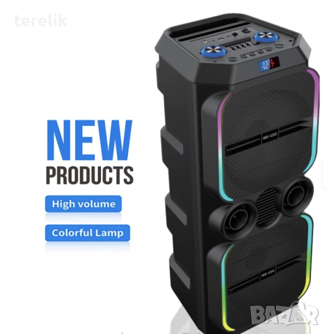 🔊 ABS-12202 – 12”×2 Xbass 200W 6000mah-50лв Професионална караоке тонколона, Bluetooth, 2 микрофонa, снимка 18 - Тонколони - 51831216