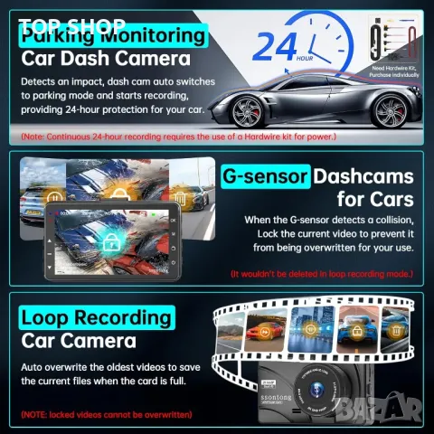Dash Cam отпред и отзад, 2K, WiFi/БЕЗПЛАТНО ПРИЛОЖЕНИЕ, отпред 170°+140° отзад, снимка 6 - Аксесоари и консумативи - 49500299