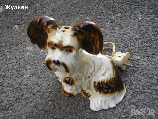 СТАРА ПОРЦЕЛАНОВА НОЩНА ЛАМПА КУЧЕ, снимка 4 - Антикварни и старинни предмети - 44111313