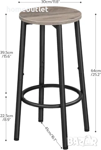 ПРОМОЦИЯ Бар стол със семпъл дизайн в индустриален стил (к-кт от 2 бр.) BG03BY01, снимка 4 - Столове - 49674528