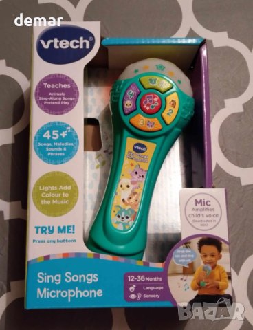 VTech Baby Интерактивна музикална играчка микрофон с 4 бутона за малки деца, снимка 6 - Образователни игри - 43960026