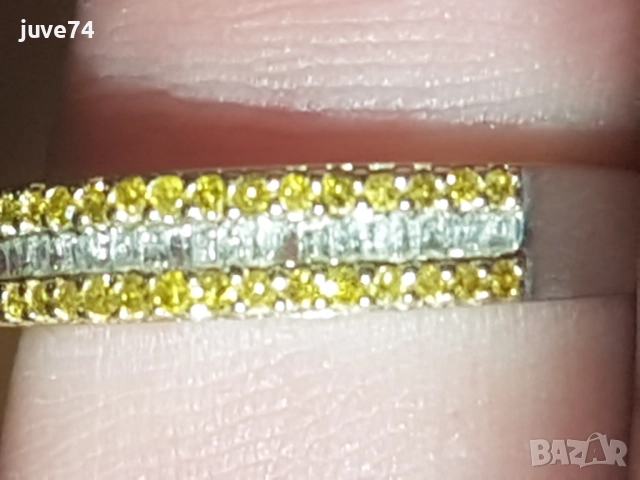 СРЕБЪРЕН  ПРЪСТЕН С  ЕСТЕСТВЕНИ ЖЪЛТИ  И БЕЛИ  ДИАМАНТИ  СЕРТИФИКАТ , снимка 3 - Пръстени - 52837619