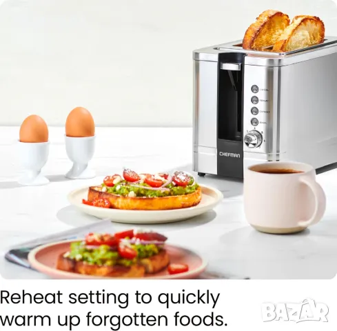 Иноксов Тостер за 2 Филийки / Тостер с Широки Отвори за Печене на Дебел Хляб, снимка 2 - Тостери - 49280497