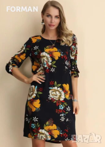 Тъмносиня рокля на цветя, снимка 1