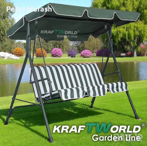 Зелена Градинска Люлка KraftWorld Тоскана – Усилена конструкция и подарък мека възглавница!, снимка 2 - Градински мебели, декорация  - 50634078