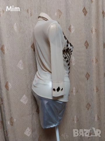 S Дамски риза с дълъг ръкав от прозрачен еластичен тюл с камъни , снимка 5 - Ризи - 51981987