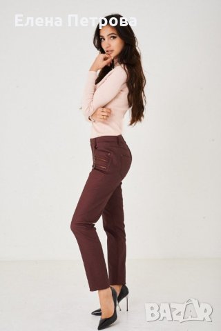 Нови промазани дънки в бордо размер 36, снимка 3 - Панталони - 28695310