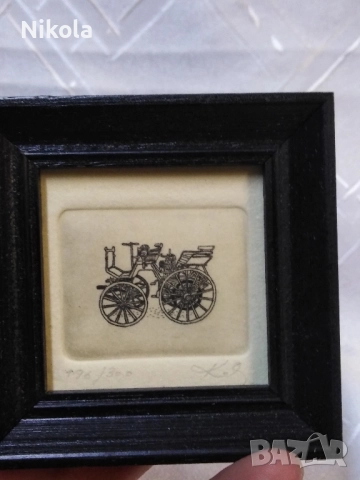Колекция от 6 миниатюрни рамкирани илюстрации графики с лимитиран тираж на автомобили, снимка 3 - Антикварни и старинни предмети - 51857664