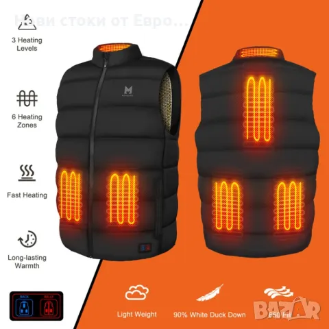 Пухен жилет с 6 зони на топлинна обработка и 3 нива на контрол на температурата за мъже и жени,