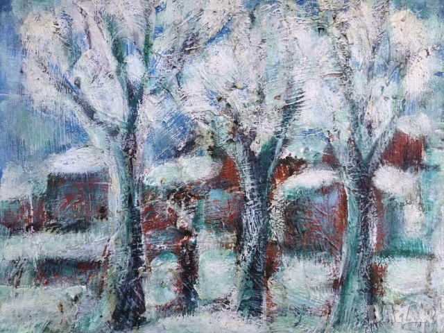 СТАРА БЪЛГАРСКА МАСЛЕНА КАРТИНА - ЗИМА, снимка 2 - Картини - 43671604