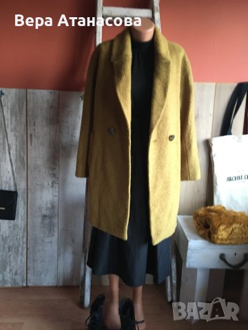 👢 Тренди палто в цвят горчица със съдържание на вълна🧡 м/л 💄, снимка 3 - Палта, манта - 43955018