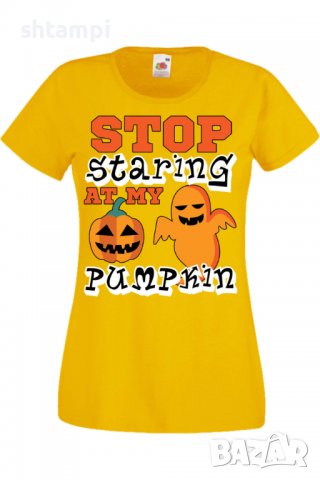 Дамска тениска Stop Staring At My Pumpkin 2,Halloween,Хелоуин,Празник,Забавление,Изненада,Обичаи,, снимка 9 - Тениски - 38138364