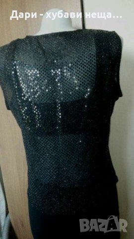 Черен топ с блестяща украса💞🍀L,XL💞🍀арт.2068, снимка 2 - Корсети, бюстиета, топове - 33621147