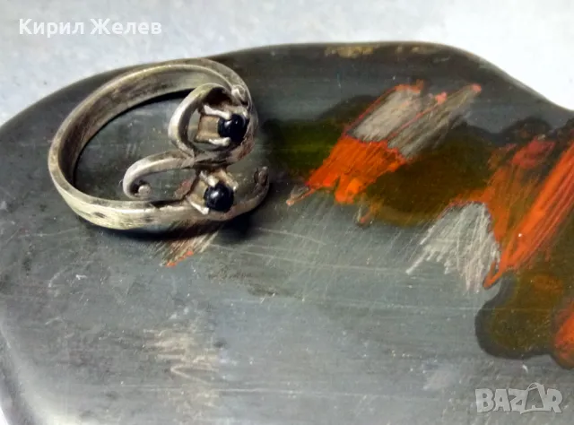 СТАРИНЕН СКЪПОЦЕНЕН СРЕБЪРЕН ПРЪСТЕН СРЕБРО ВИСОКА ПРОБА с ЧЕРЕН ОНИКС РЯДКА АРТ ИЗРАБОТКА 47961, снимка 4 - Антикварни и старинни предмети - 49757575