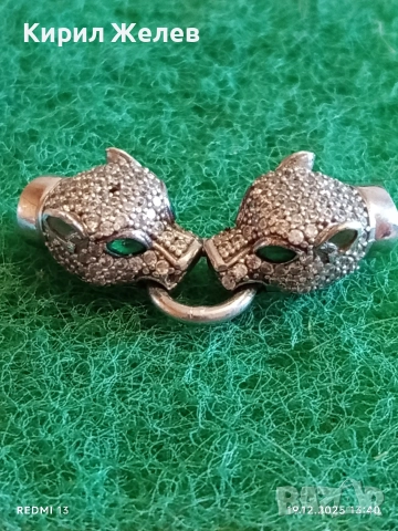 Луксозно сребърно бижу PANTHER с фасетирани кристали майстоска изработка 52409, снимка 4 - Колиета, медальони, синджири - 52847279