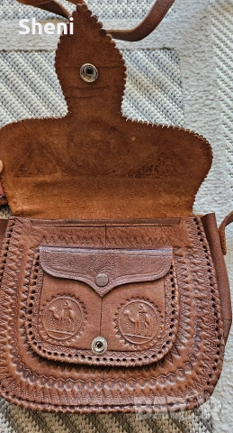 Гравирана ръчно изработена мароканска кожена чанта, снимка 6 - Чанти - 53069160