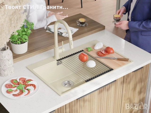 Бежав кухненска гранитна мивка Осло 80 Duo Top 780x500 мм, снимка 3 - Мивки - 52548514