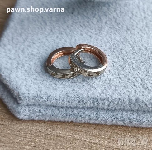 Златни обеци – комбинирано бяло и жълто злато, 585, 14к, снимка 5 - Обеци - 50841388