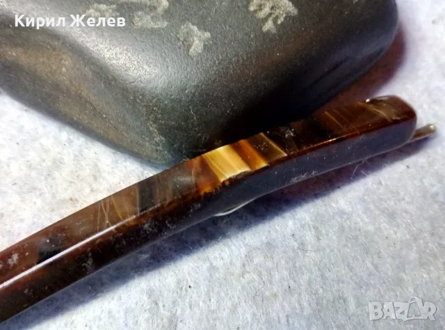ПРЕКРАСНА СТАРА РЕТРО АРТ ФИБА ШНОЛА от ЮВЕЛИРНО ШЛИФОВАН и ПОЛИРАН КАМЪК ТИГРОВО ОКО 48754, снимка 3 - Антикварни и старинни предмети - 48729038