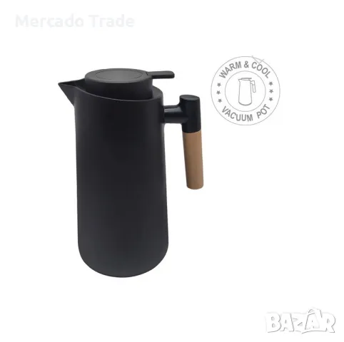 Термокана с дървена дръжка Mercado Trade, 950мл., Черна 