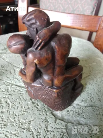 скулптура бронз "целувката" Франция 12/8 см, снимка 3 - Статуетки - 49823038