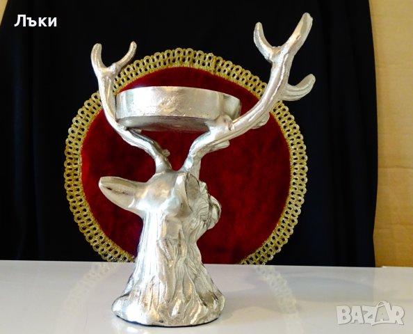 Глава на Елен,свещник,стойка,статуя от калай. , снимка 5 - Антикварни и старинни предмети - 42936581