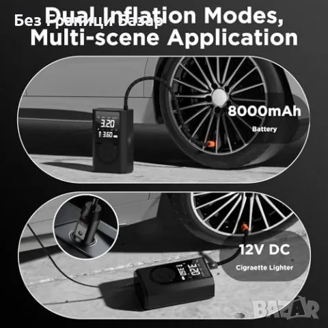 Нов Мощен компресор за гуми 150PSI, 8000mAh, LED дисплей, 12V Помпа кола, снимка 4 - Друга електроника - 48883166