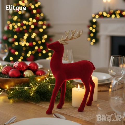 Червен кадифен елен за Коледна украса – Луксозен празничен акцент, снимка 7 - Други стоки за дома - 52629461