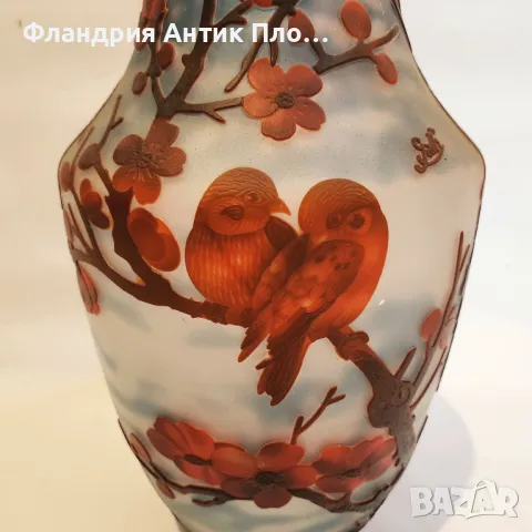 Френска арт нуво ваза в стила на Émile Gallé, снимка 3 - Вази - 49100599