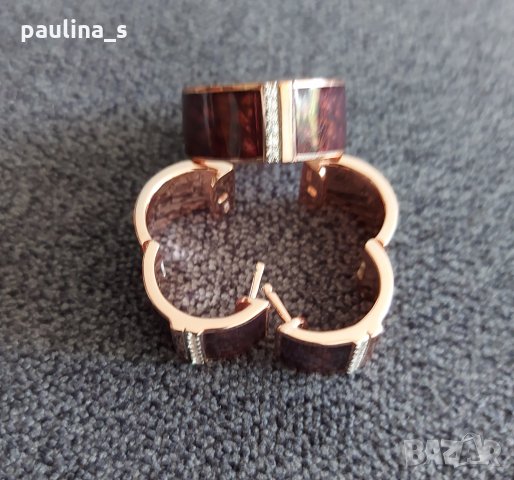 Дизайнерски комплект сребърни бижута с циркони, емайл и розово-златна позлата 925 / Япония Japan, снимка 5 - Бижутерийни комплекти - 32972584