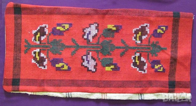 19 век Фолк Арт Ръчно Тъкана и Бродирана Вълнена Възглавница, снимка 7 - Антикварни и старинни предмети - 35197621