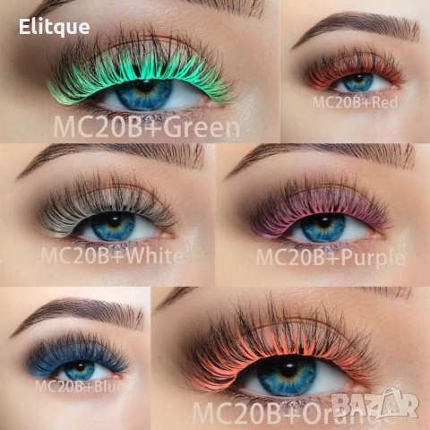 Флуористентни цветни изкуствени мигли, различни цветове  , снимка 16 - Козметика за лице - 52906369