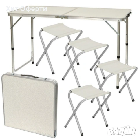 Комплект сгъваема алуминиева маса с 4 стола , снимка 4 - Градински мебели, декорация  - 53098314