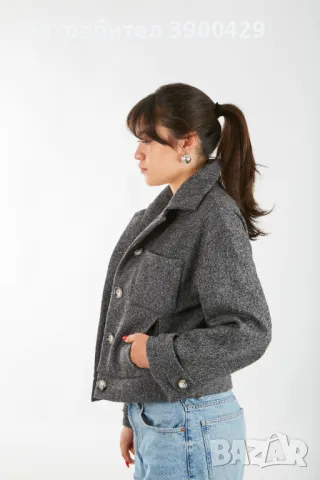 Дамско Вълнено късо Яке Terry jacket - Сив Меланж, снимка 2 - Якета - 47377350
