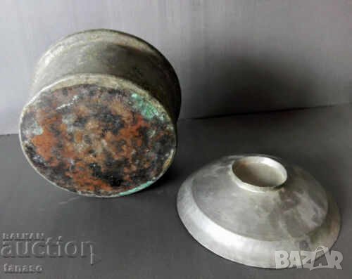 Стара медна тенджера - калайдисана, бакър меден съд с капак, снимка 6 - Антикварни и старинни предмети - 43681088