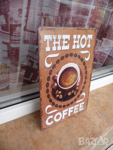 Метална табела кафе горещо кафене среща гледане зърна чашка, снимка 2 - Декорация за дома - 43120687